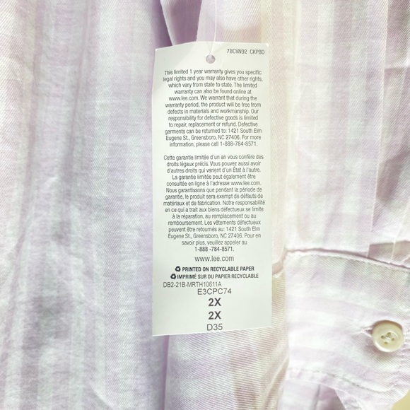 NWT Riders by Lee Indigo Women's Plus Size Easy Care ¾ Sleeve Woven Shirt Sz 2X - Picture 7 of 9